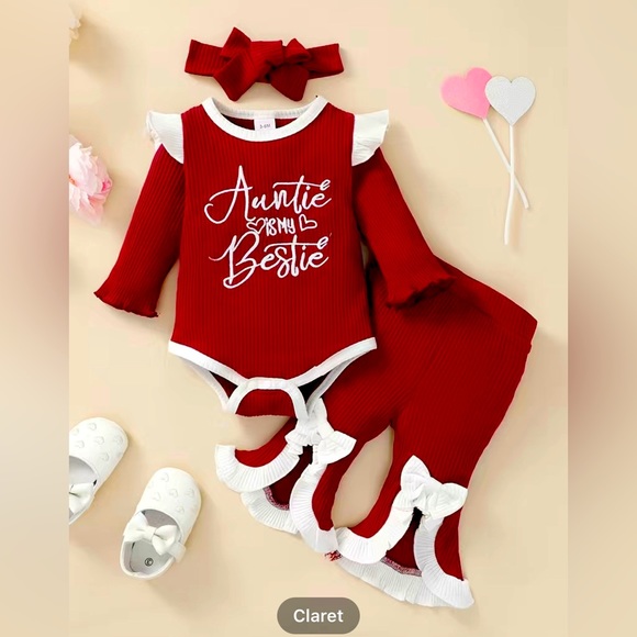 Baby Girl Long sleeve Bodysuit and Flared Pants Set with Headband - Picture 1 of 1
